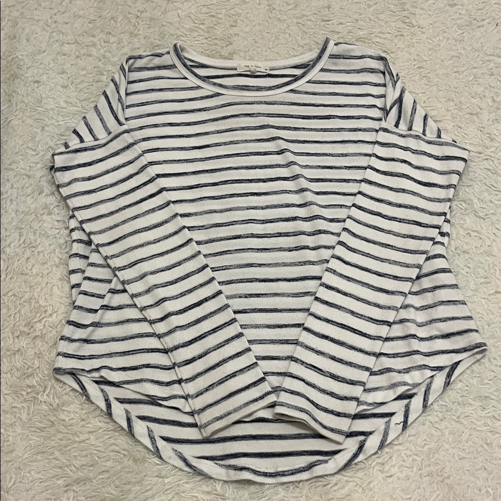 rag & bone White and Navy Horizontal Stripe Long Sleeve Tee